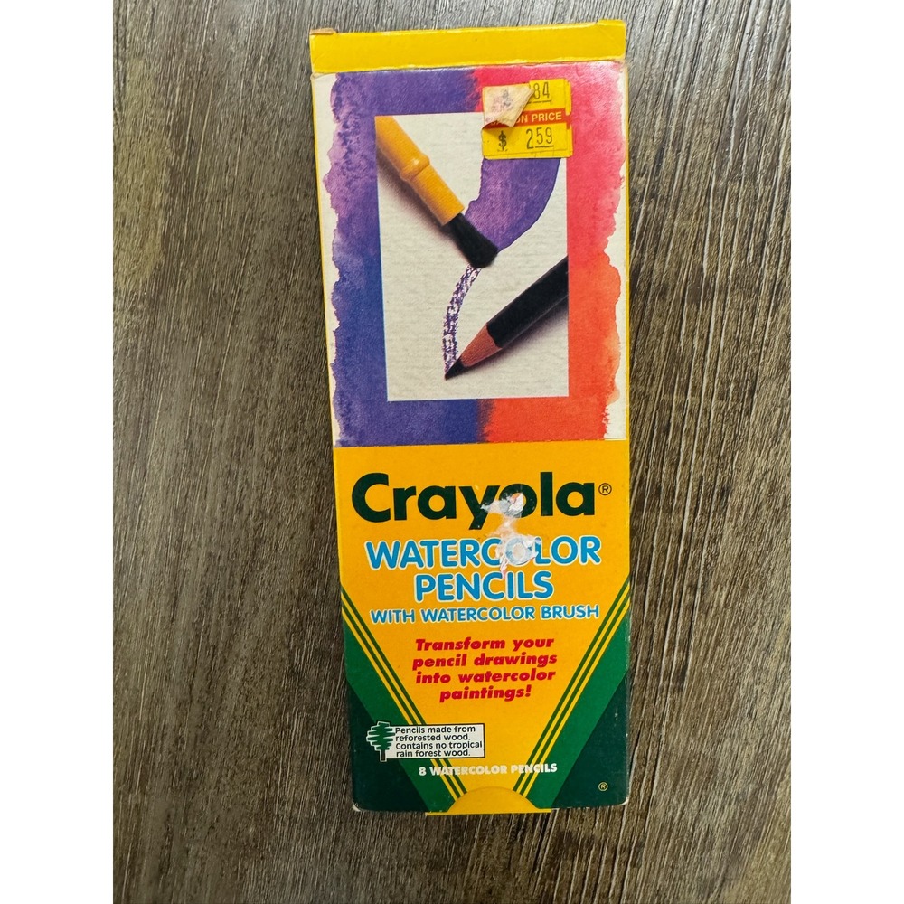 Vintage 1993 Crayola Watercolor Pencils 8 Ct Pre-Sharpened Set 68-4301 No brush